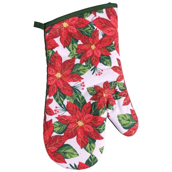 NWT Christmas House Holiday Poinsettia Printed Kitchen Linens Set - Picture 2 of 7